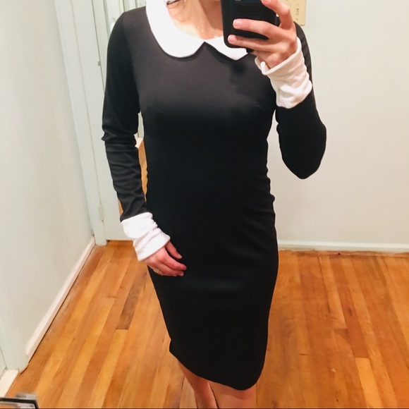 NEW! Black Midi Dress With White Collar Contrast - Picture 2 of 7